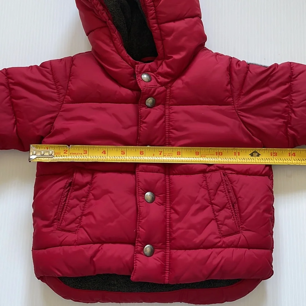 Baby Gap brick red & gray puffer jacket with attached hood.  Size 6-12 months